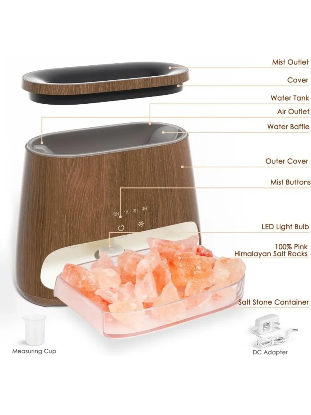 2-in-1 Himalayan Salt Lamp & Cool Mist Humidifier, Aromatherapy Diffuser, 150ml